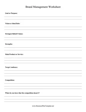 Brand Management Worksheet template