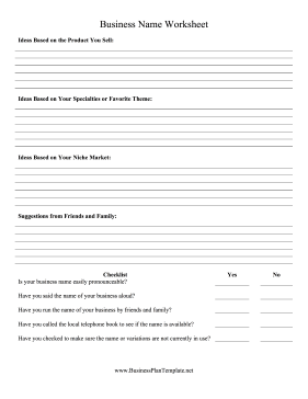 Business Name Worksheet template
