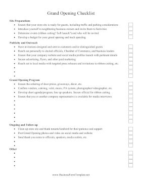 Grand Opening Checklist template