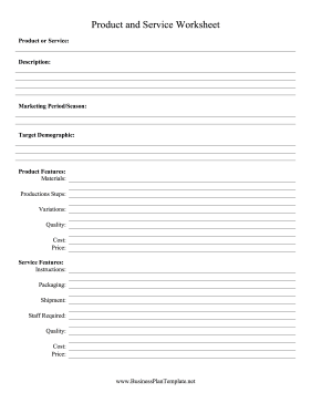 Product and Service Worksheet template