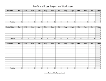 Profit and Loss Projection Worksheet template