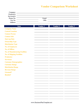 Vendor Comparison Worksheet template