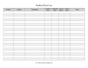 Product Pricing List