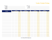 Vendor Product Pricing Sheet