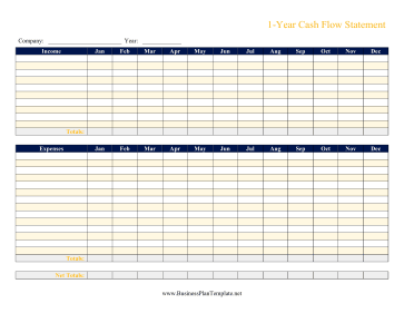 1-Year Cash Flow Statement template