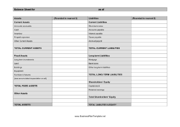 Balance Sheet template