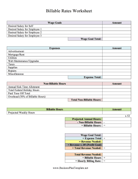 Billable Rates Worksheet template