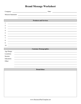 Brand Message Worksheet template