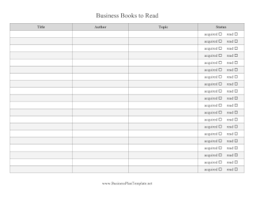 Business Book Reading Log template