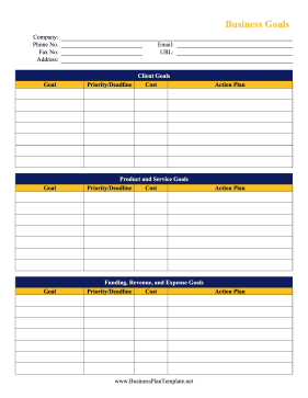 Business Goals Worksheet template