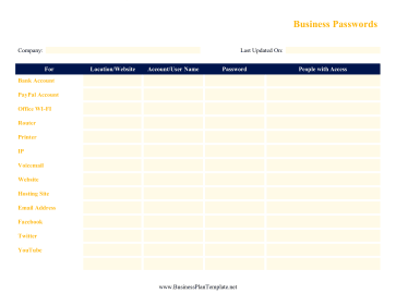 Business Passwords Tracker template