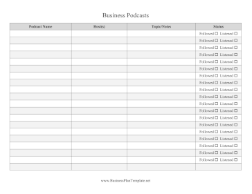 Business Podcast Listening Log template