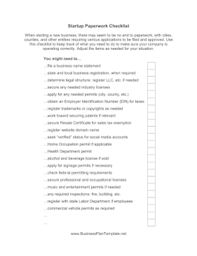 Business Startup Paperwork Checklist template