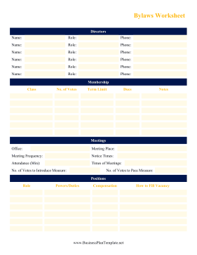 Bylaws Worksheet template