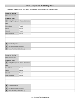 Cost Analysis template