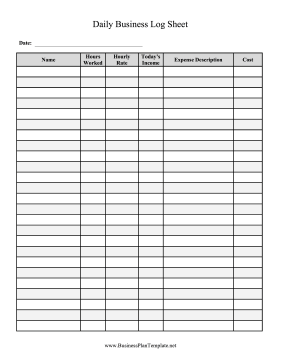 Daily Business Log Sheet template