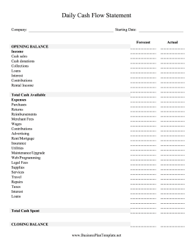 Daily Cash Flow Forecast template