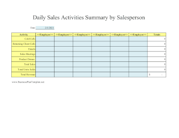 Daily Sales Activity Summary template