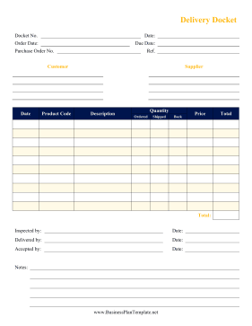 Delivery Docket template