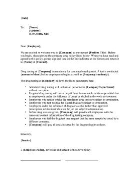 Drug Testing Policy Letter template