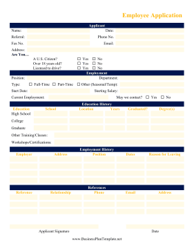 Employee Application template