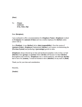 Employee Recommendation Letter template