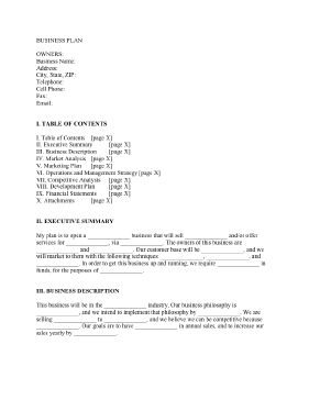 Fill in the Blanks Business Plan template