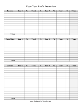 Four Year Profit Projection template