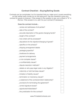 Goods Contract Checklist template