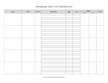 Handmade Item Cost Breakdown template