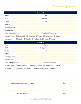 Investor Application template