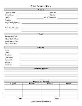 Mini Business Plan template