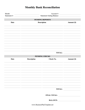 Monthly Bank Reconciliation Statement template