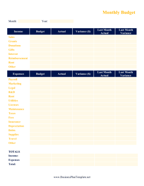 Monthly Budget template