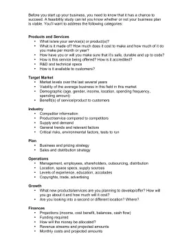 One Page Feasibility Study template