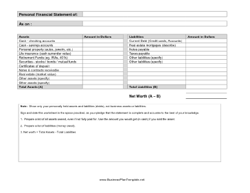 Personal Financial Statement template