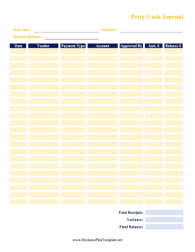 Petty Cash Journal template