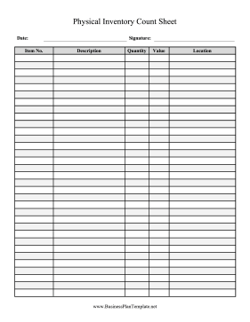 Physical Inventory Count Sheet template