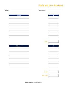 Profit And Loss Statement template