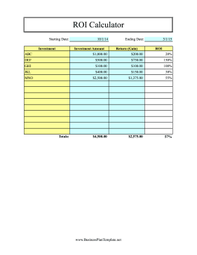 ROI Calculator template