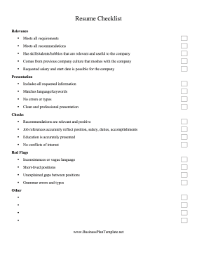 Resume Consideration Checklist template