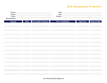 Risk Management Worksheet template