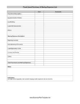Start Up Expenses template