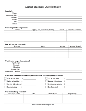 Startup Business Questionnaire template