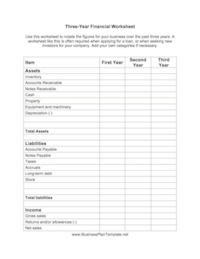 Three Year Financial Worksheet template