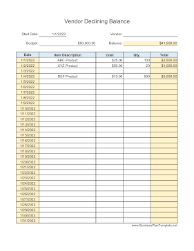 Vendor Declining Balance template