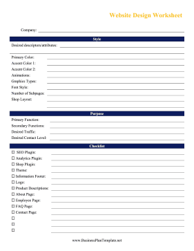 Website Design Worksheet template