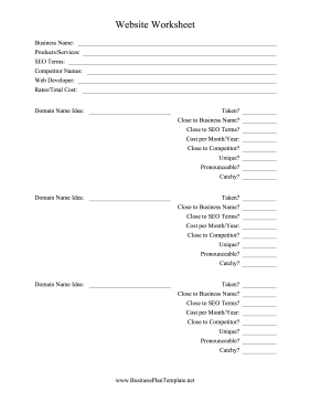 Website Worksheet template